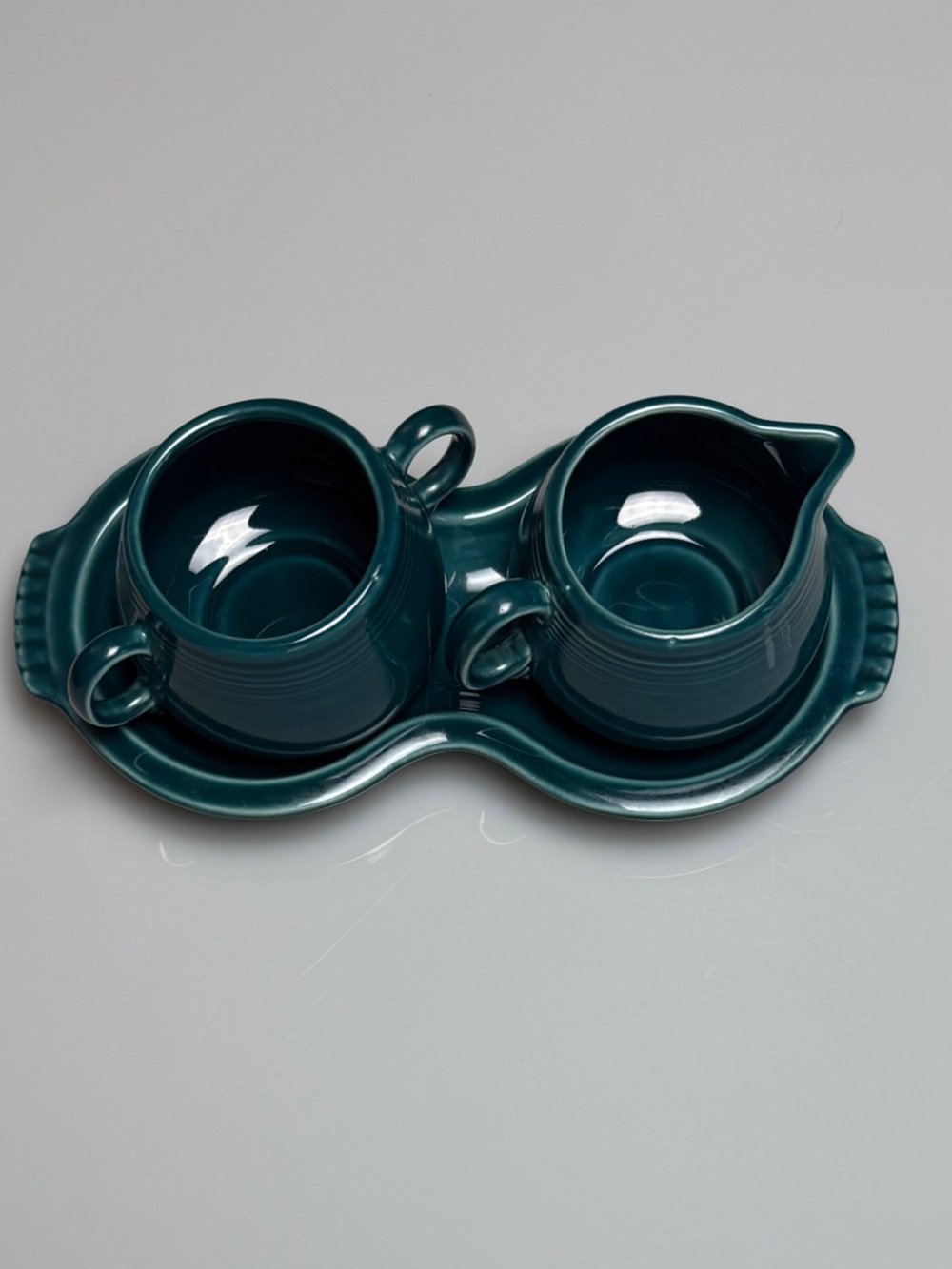 Fiestaware Deep Teal Creamer and Sugar Set with Tray- vintage Like New!